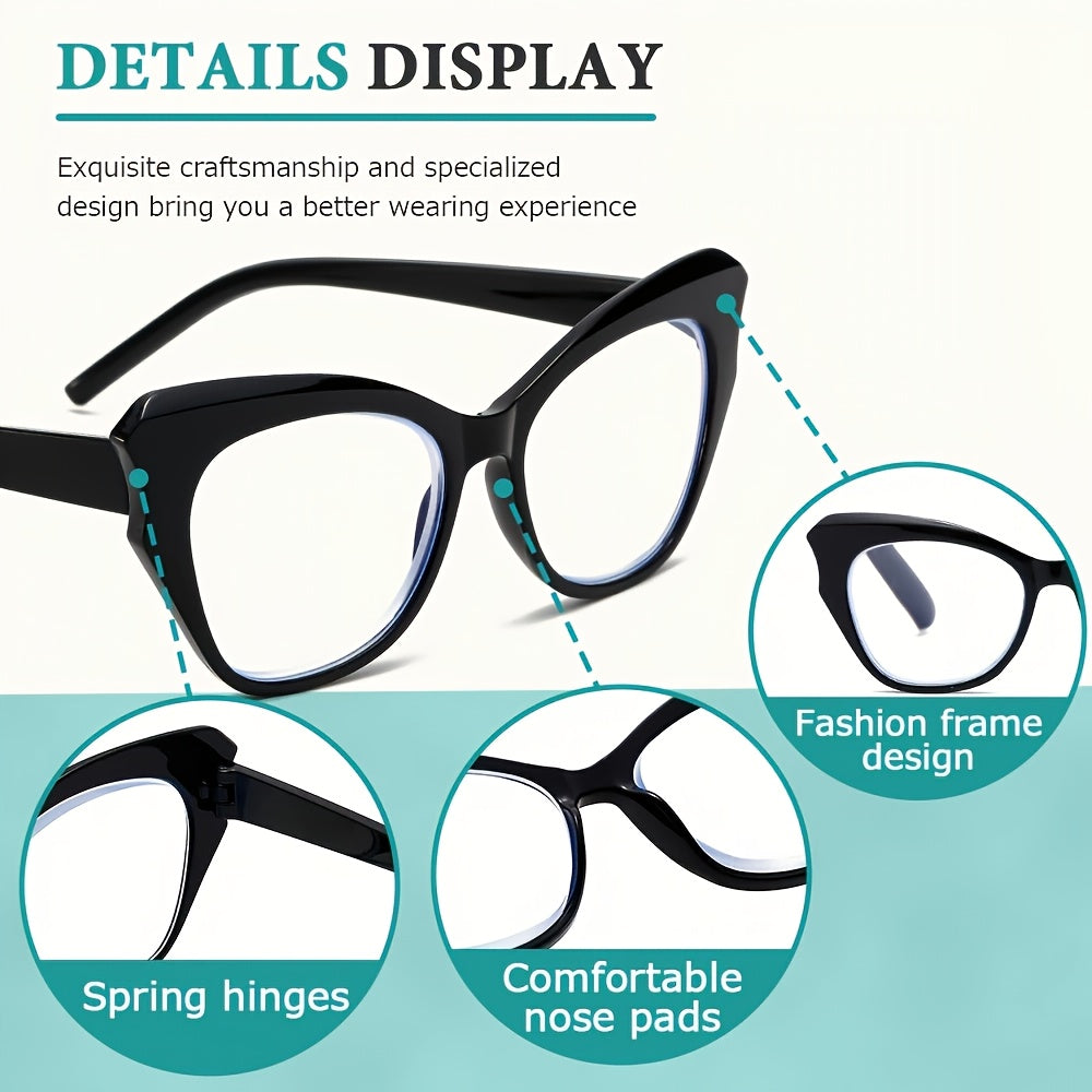 1 Pair LNTANO Minimalist Butterfly Cat Eye Reading Glasses, Anti-Blue Light HD Presbyopic Eyewear, AC Lens, PC Frame, Full Rim, for Men And Women