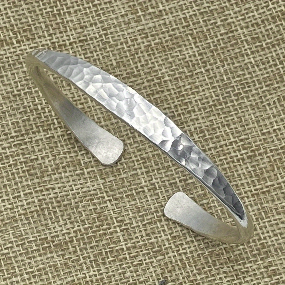 Sterling Silver Hammer Bracelet - Simple and Shiny Corrugated Open Bracelet, Thick and Strong 925 Silver, Handmade Gift for Her, Mother, Girlfriend, Birthday, Anniversary, Halloween, Valentine's Day, Christmas
