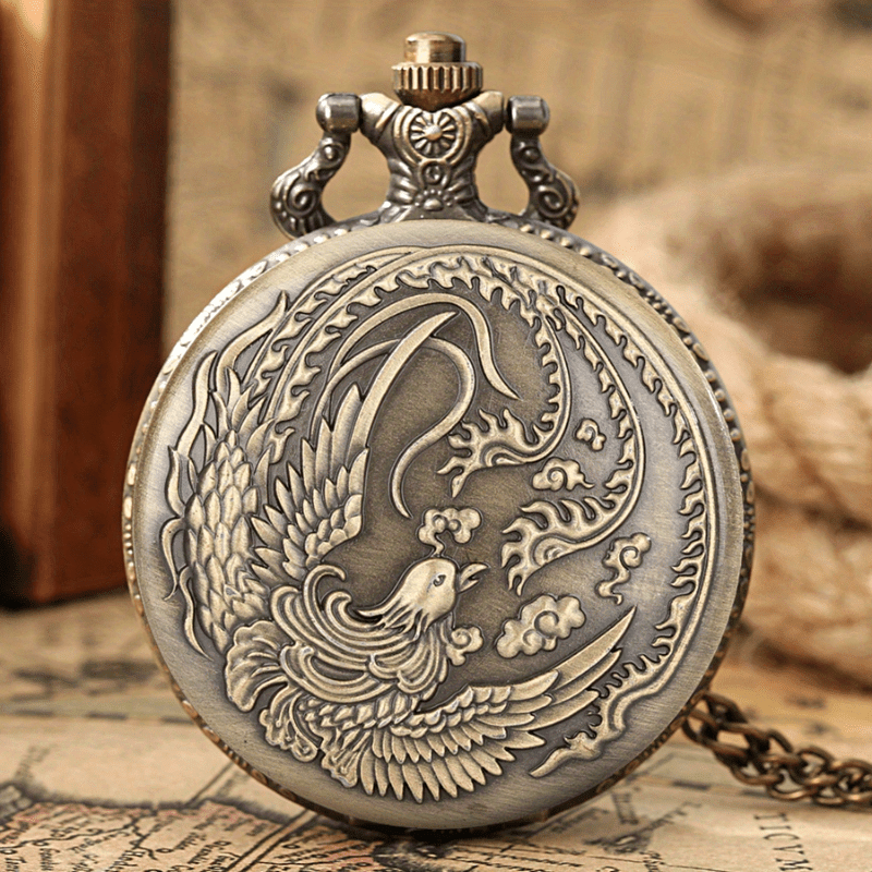 Vintage Pocket Watch Bronze Quartz 2-Pack Zinc Alloy Case Nickel-Free Strap Classic Analog Timepiece Gift Set for Men Women