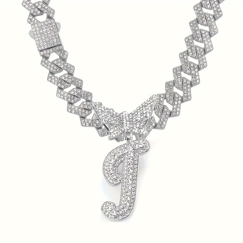 Cuban Link Chain Necklace - Initial Letter for Men Women - with Butterfly Alphabet Pendant A-Z, Gold & - product detail view