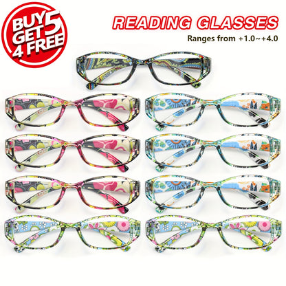Floral Reading Glasses 9-Pack — Fashion Square Frame Hollow Design, Wide Temple, Comfortable Unisex Readers for Men & Women, Strengths +100 to +400