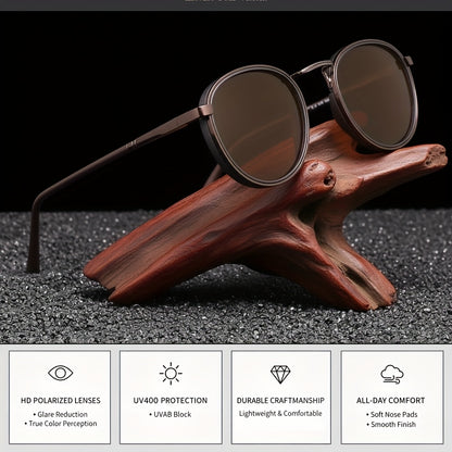 Polarized Sunglasses Round Metal Frame – TAC Lens UV Protection for Men & Women, Lightweight Eyewear with Durable Case, Driving Fishing Travel Hiking, Brown Black Gold Silver Gray