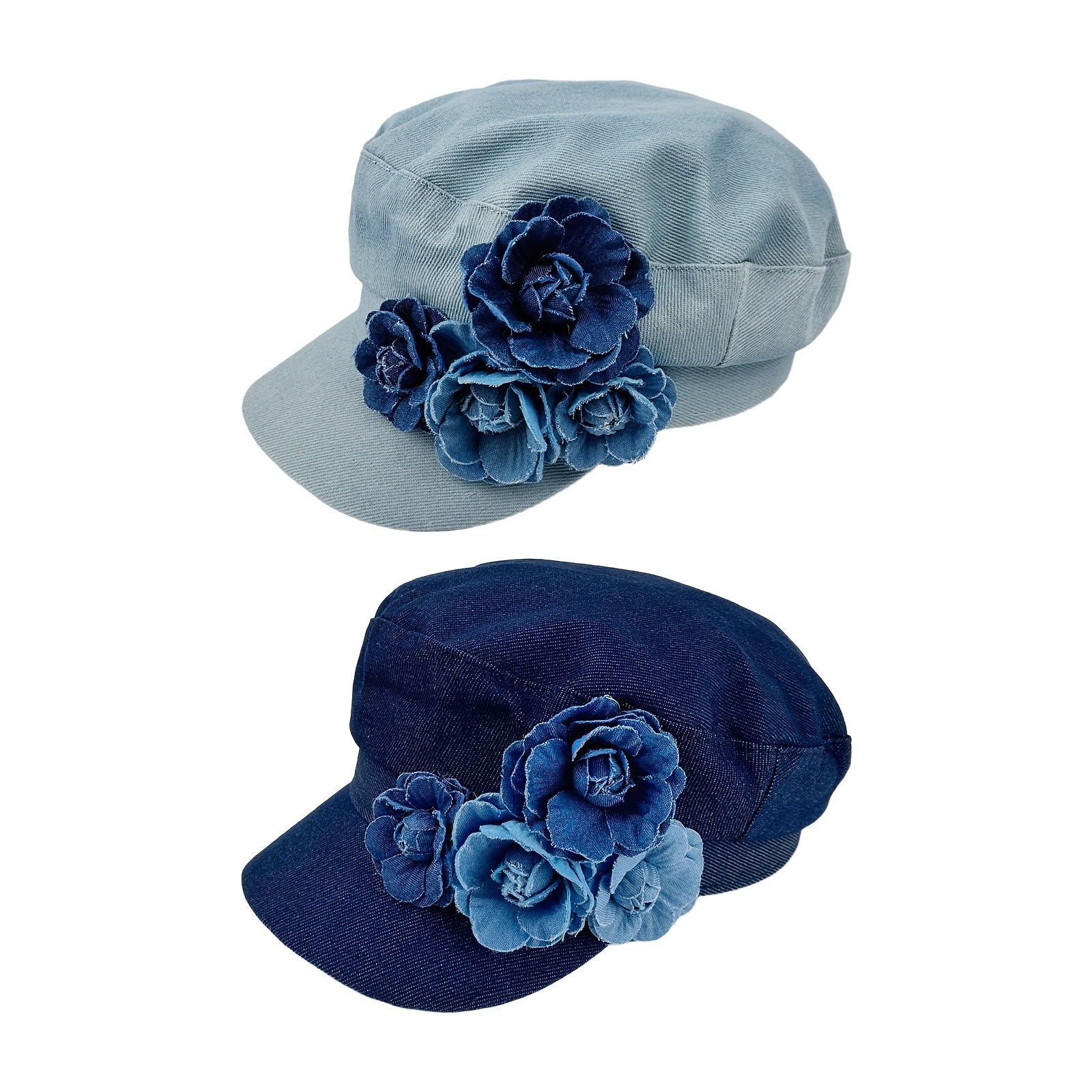 Women's Floral Denim Newsboy Cap Handmade Flower Decor Casual Hat for Artists Painters Suitable for Daily Outdoor Wear
