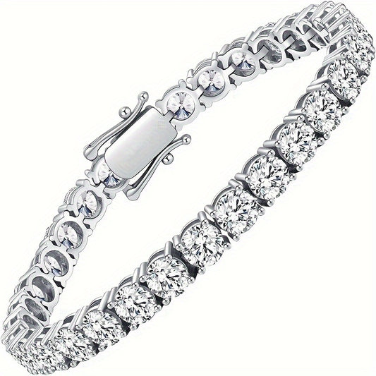 [Christmas Gift] Moissanite Tennis Bracelet, 925 Sterling Silver, Dazzling Round Cut Gemstones, Safety Buckle - Elegant Jewelry Gift For Men And Women, Ideal Choice For Christmas, Laboratory Made Simulated Diamonds