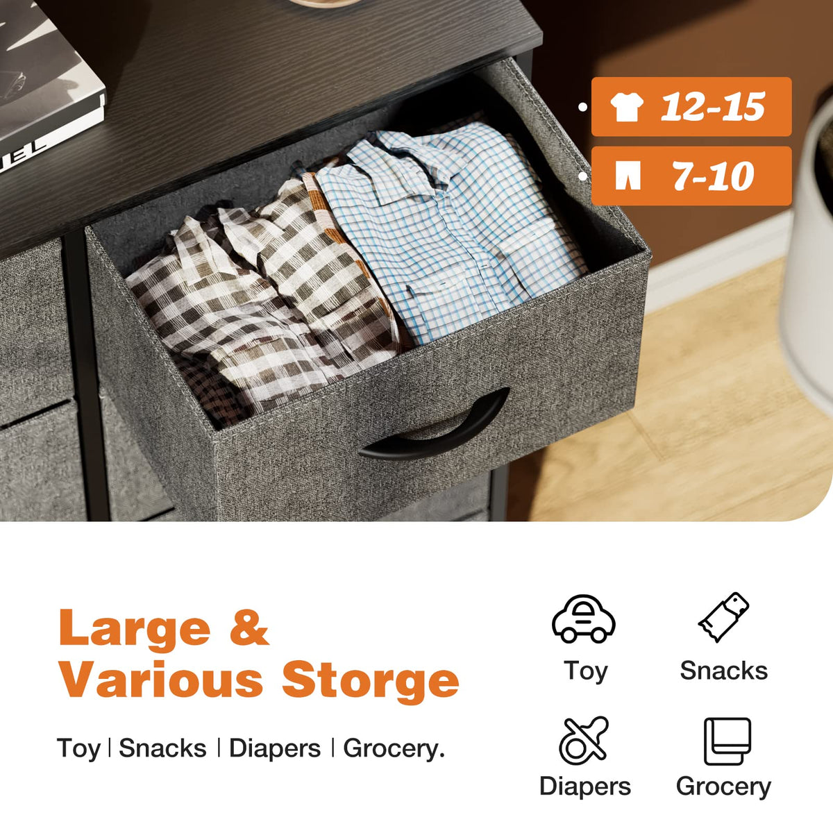 8-Drawer Fabric Storage Chest - Steel Frame and Oak-Look Finish – view 4