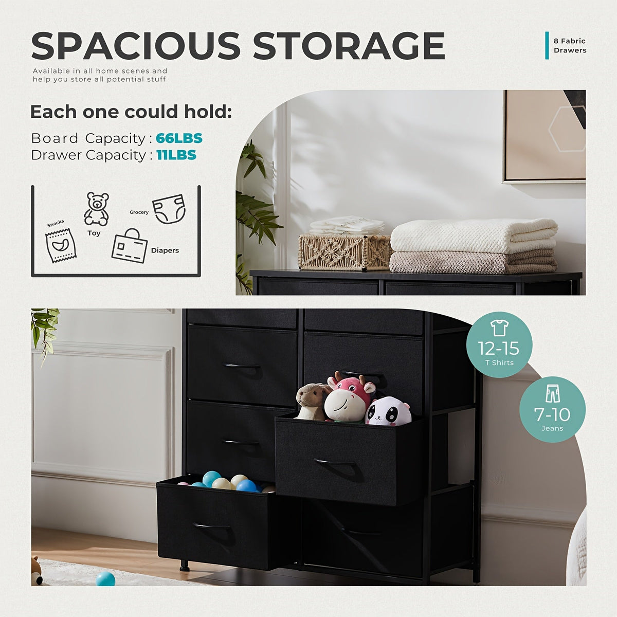 8-Drawer Fabric Storage Chest - Steel Frame and Oak-Look Finish – view 6