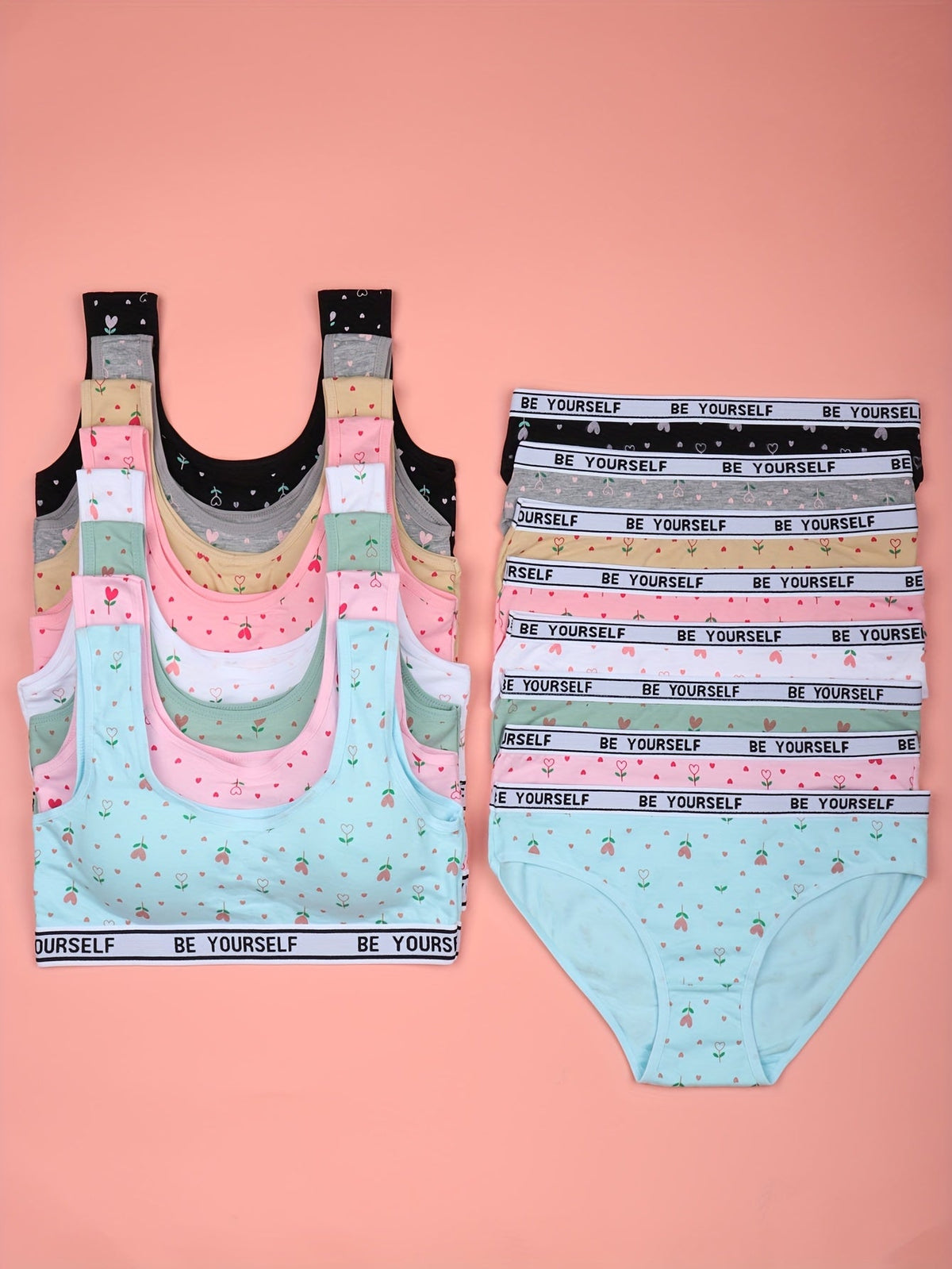 8-Pack Girls' Training Bra and Panty Set - Breathable Everyday Comfort – main product image