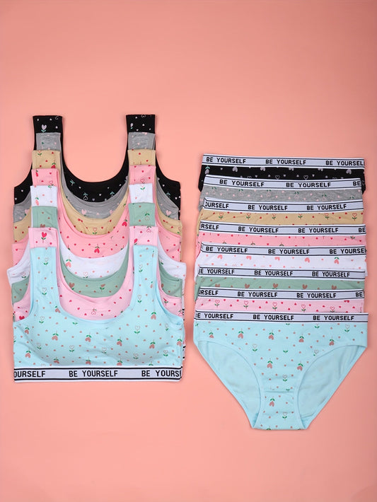 8-Pack Girls' Training Bra and Panty Set - Breathable Everyday Comfort – main product image
