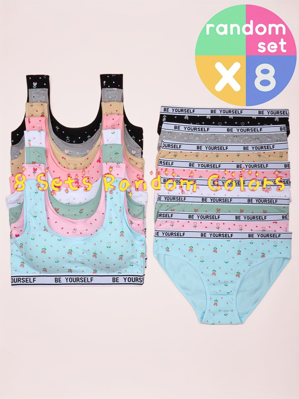 8-Pack Girls' Training Bra and Panty Set - Breathable Everyday Comfort – view 2