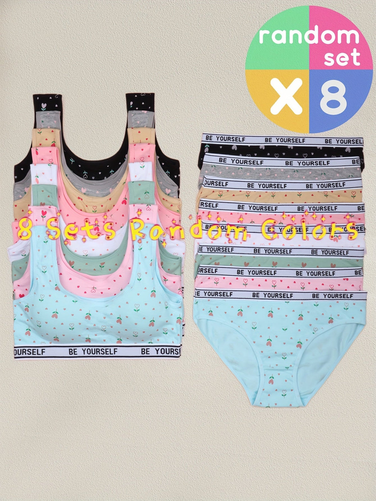8-Pack Girls' Training Bra and Panty Set - Breathable Everyday Comfort – view 3
