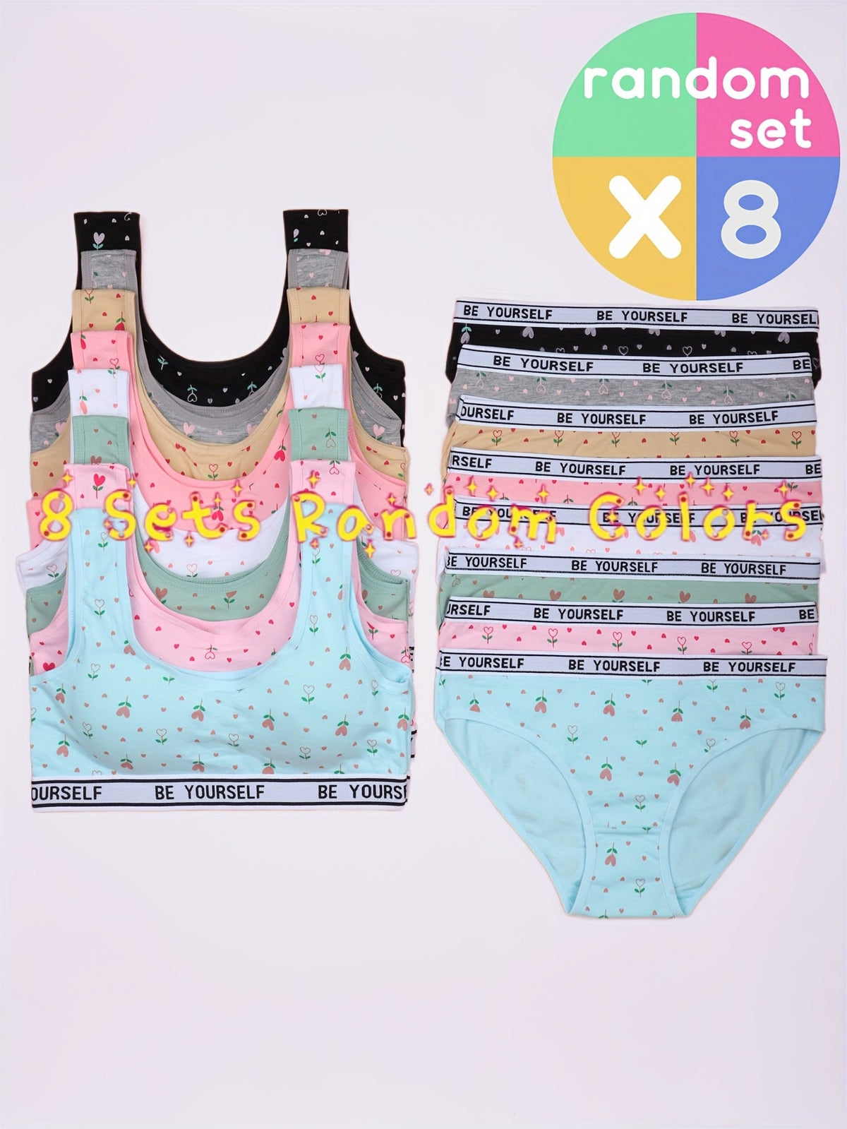 8-Pack Girls' Training Bra and Panty Set - Breathable Everyday Comfort – view 5