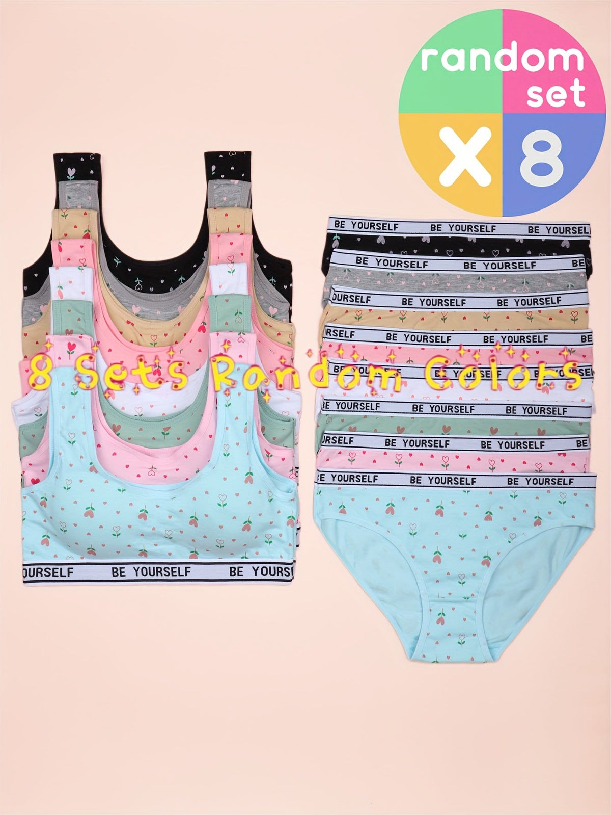 8-Pack Girls' Training Bra and Panty Set - Breathable Everyday Comfort – view 18