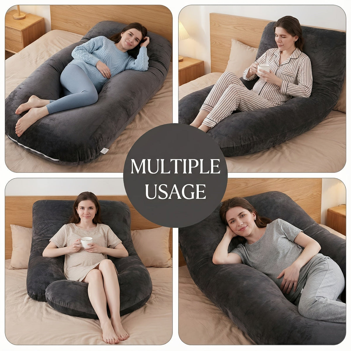 80-Inch J-Shaped Velvet Pregnancy Pillow - Crystal Velvet Full-Body Design – view 3