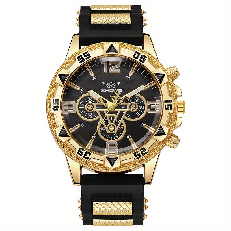 [Luxury Men's Watch] 2pcs Luxury Men's Watch - Large Dial, Silicone Strap | Sports, Casual, Business Quartz Watch