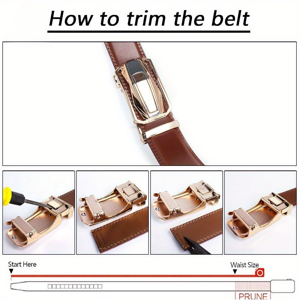 2pcs Men'S Ratchet Leather Belt Set - Sliding Belt Adjustable For Gift Mens Dress Fashion Belts1 3/ 8", Christmas Gift Ideal Men'S Belt Accessory