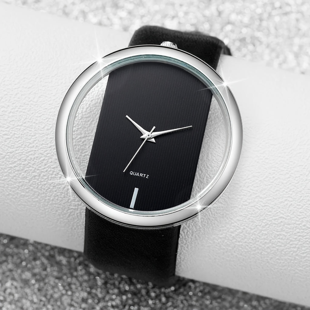 3pcs/set, Stylish And Simple Transparent Women's Watches Set, Elegant Casual PU Leather Strap Quartz Watch, Creative And Trendy Best Gift Watches for Ladies Female, Without Box