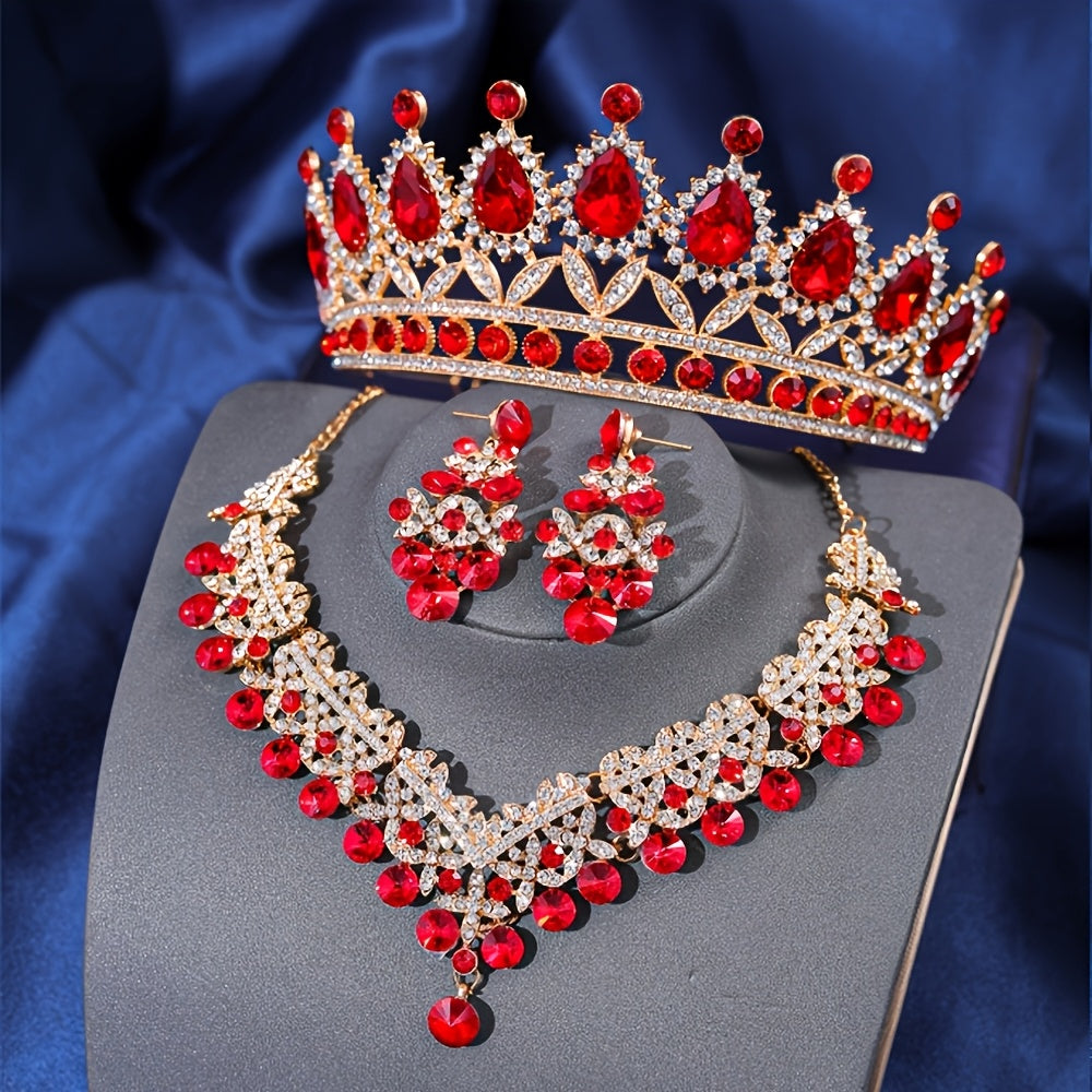 2pcs Fashion Bridal Crown Necklace And Earring Sets, Baroque Style Bridal Wedding Additions, High-End Banquet Birthday Crowns Girlfriend Birthday Gifts, Valentine'S Day Presents