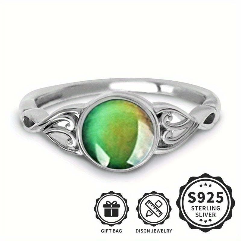 Mood Ring 925 Sterling Silver - Temperature Sensitive Color Changing Ring for Men and Women, Creative Unisex Mood Color Change Ring for Daily Wear Party Gift Sizes 6 7 8 9 Silver