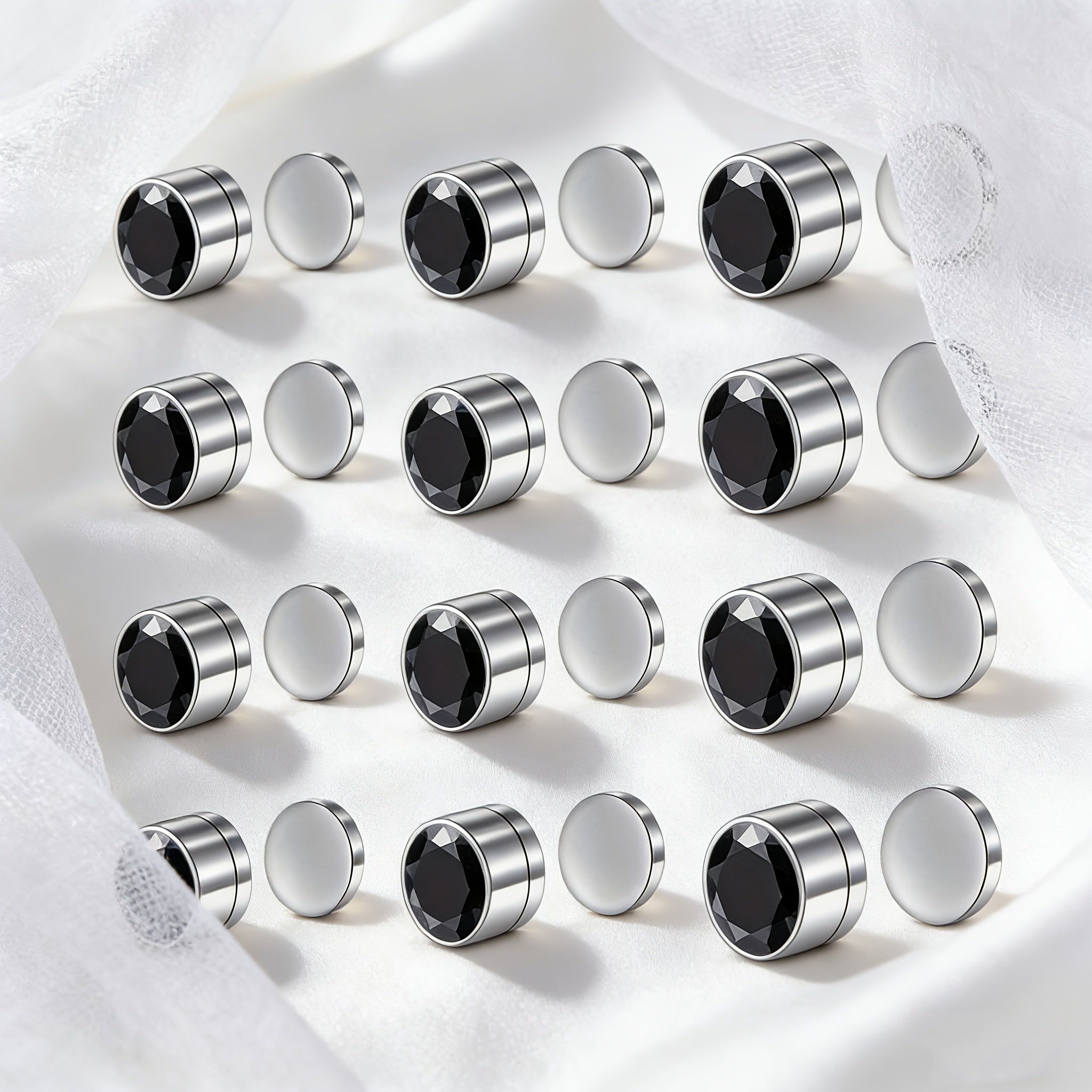 8/9/12/14pcs Magnetic Stud Earrings for Men Round Square Embellished Stud Earrings