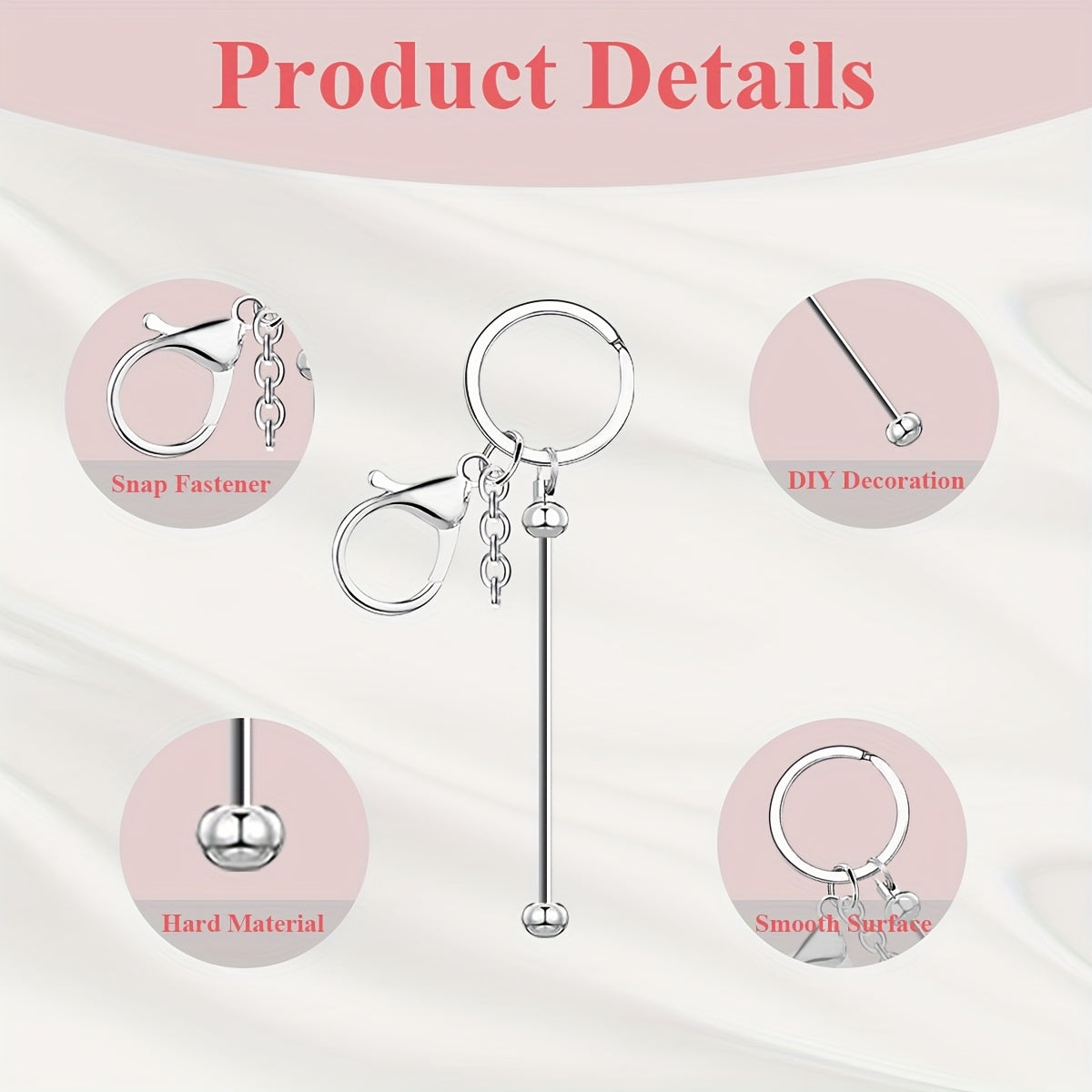 12/24pcs Stainless Steel Beadable Keychain Blanks Beaded Keychain Kit for Crafting Metal Keyring Pendant with Charms for Gifts Christmas & Halloween Gift Key Chain Pendant Production Supplies