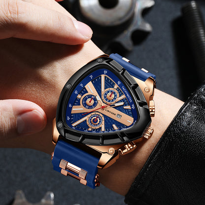 Men's 2-Piece Watch Set – Triangle Dial Silicone Strap & Retro Square Dial Faux Leather, Date Display Sport Dress Watches, Gift for Him