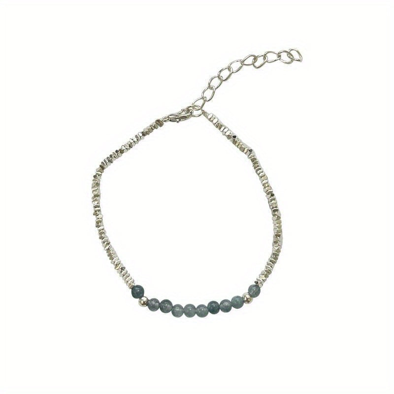 Silver Bracelet 925 Aquamarine – Delicate Light Luxury Broken Style Thin Cuff for Women, Elegant Fine Jewelry Gift, Minimalist Daily Wear Wrist Chain