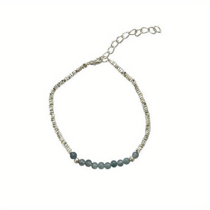 Silver Bracelet 925 Aquamarine – Delicate Light Luxury Broken Style Thin Cuff for Women, Elegant Fine Jewelry Gift, Minimalist Daily Wear Wrist Chain