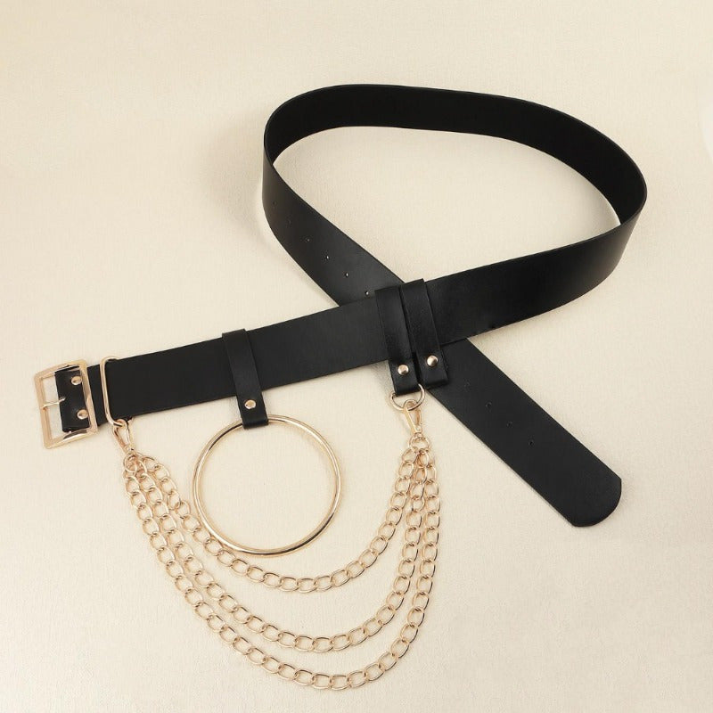 Women's Chain Belt Street Punk Style Elastic Waist Belt with Stainless Steel Buckle for Dresses Jeans Skirts
