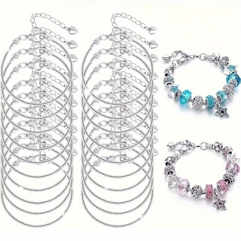 20pcs Fashion Snake Chain Adjustable Bracelet Set - 6.29inch Charm Bracelet with Lobster Clasp Extension Chain, Suitable for Women'S DIY Jewelry Making Materials, for Beginners As A Gift