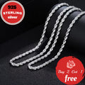 Italian Pure Handmade, 3Mm 925 Sterling Silver Twist Woven Necklace, Suitable for Holidays, Parties, Music Festivals, Give Him/Her Birthday, Valentine'S Day The Best Gift, Gift Box Packaging, Total Weight of The Product(6.24G)