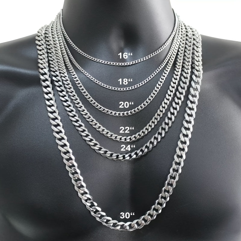 Stainless Steel Cuban Curb Chain Silvery 16"-30" Men Choker Fashionable And Beautiful Necklace 3/5/7/9/11Mm