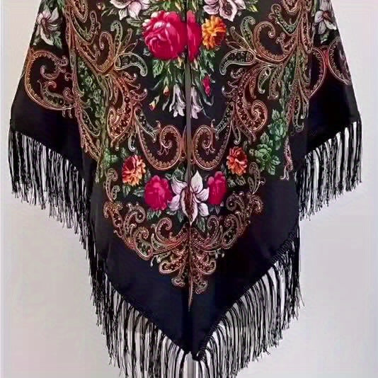 Set of 2 Tassel Shawls Featuring a Vintage Floral Design, Perfect for The Autumn-Winter Season. These Fringed Scarves Provide Warmth And Protection from The Wind, Ideal for Themed Parties And Costume Events. Great Clothing Options for You