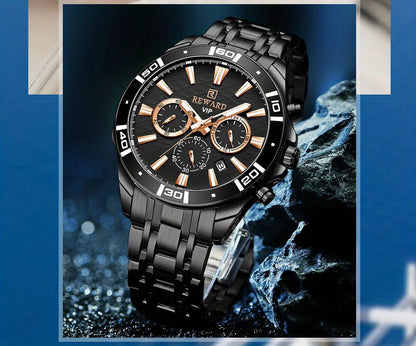 Men's Chronograph Sport Watch | Stainless Steel Quartz Wristwatch with Luminous Display, Premium Business Dress Watch for Men in Silver, Blue, Rose Gold & Black
