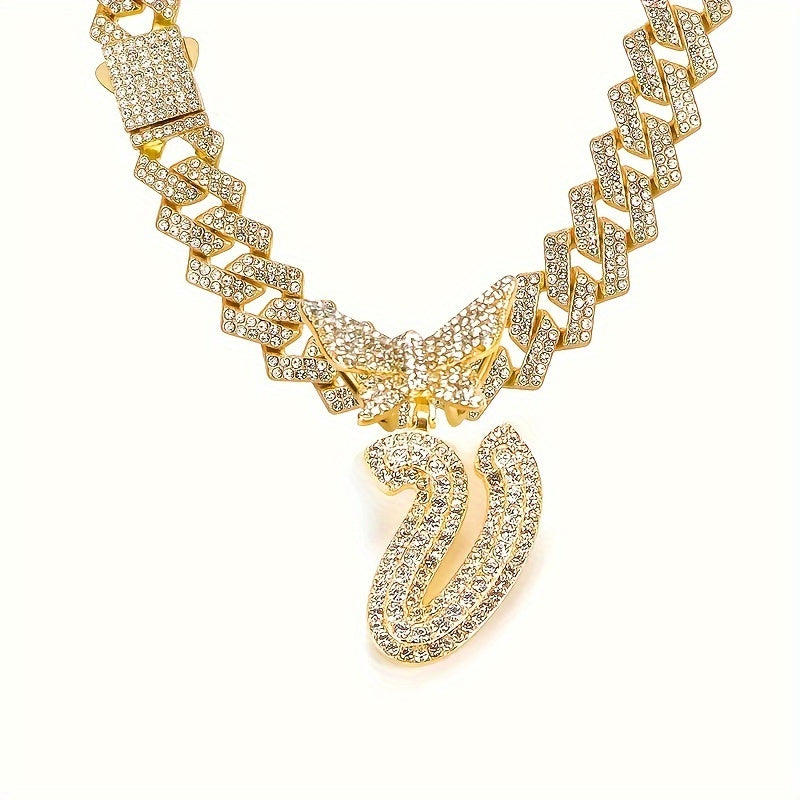 Cuban Link Chain Necklace - Initial Letter for Men Women - with Butterfly Alphabet Pendant A-Z, Gold & - product detail view
