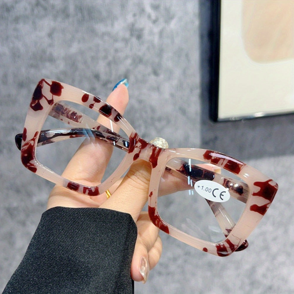 Reading Glasses 4-Pack — Cat Eye Oversized Frames for Men & Women, Sturdy Spring Hinges, Fashion European Style, Strengths +100 to +400