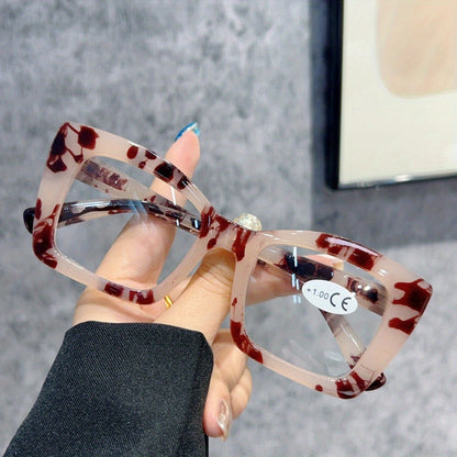 Reading Glasses 4-Pack — Cat Eye Oversized Frames for Men & Women, Sturdy Spring Hinges, Fashion European Style, Strengths +100 to +400