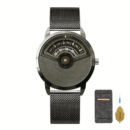 Minimalist No-Hands Quartz Watch with Stainless Steel Strap - Contemporary Industrial Design Unisex Wristwatch for Men & Women, Unique Sleek Timepiece for Everyday & Formal Wear