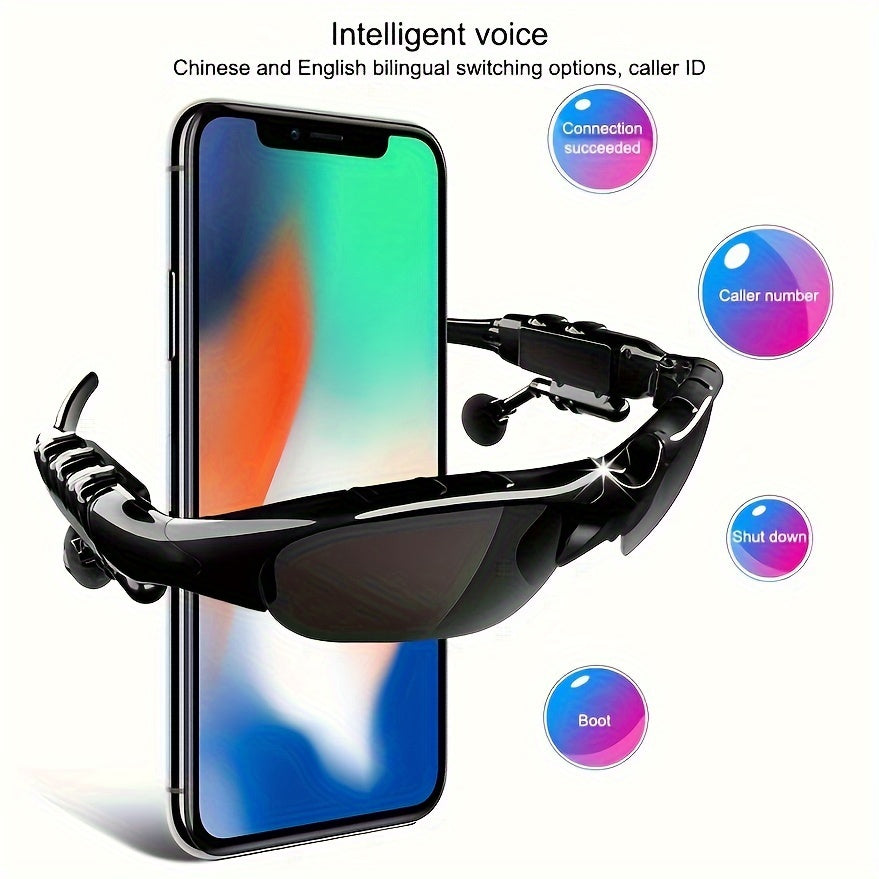 Wireless Wireless Glasses Headset, Support Hands-Free Calling And Music, Smart Glasses with Plastic Open Design, Volume Control Buttons, Built-In Capacitive Microphone, USB Charging, 30 Mah Rechargeable Polymer Battery, Compatible with