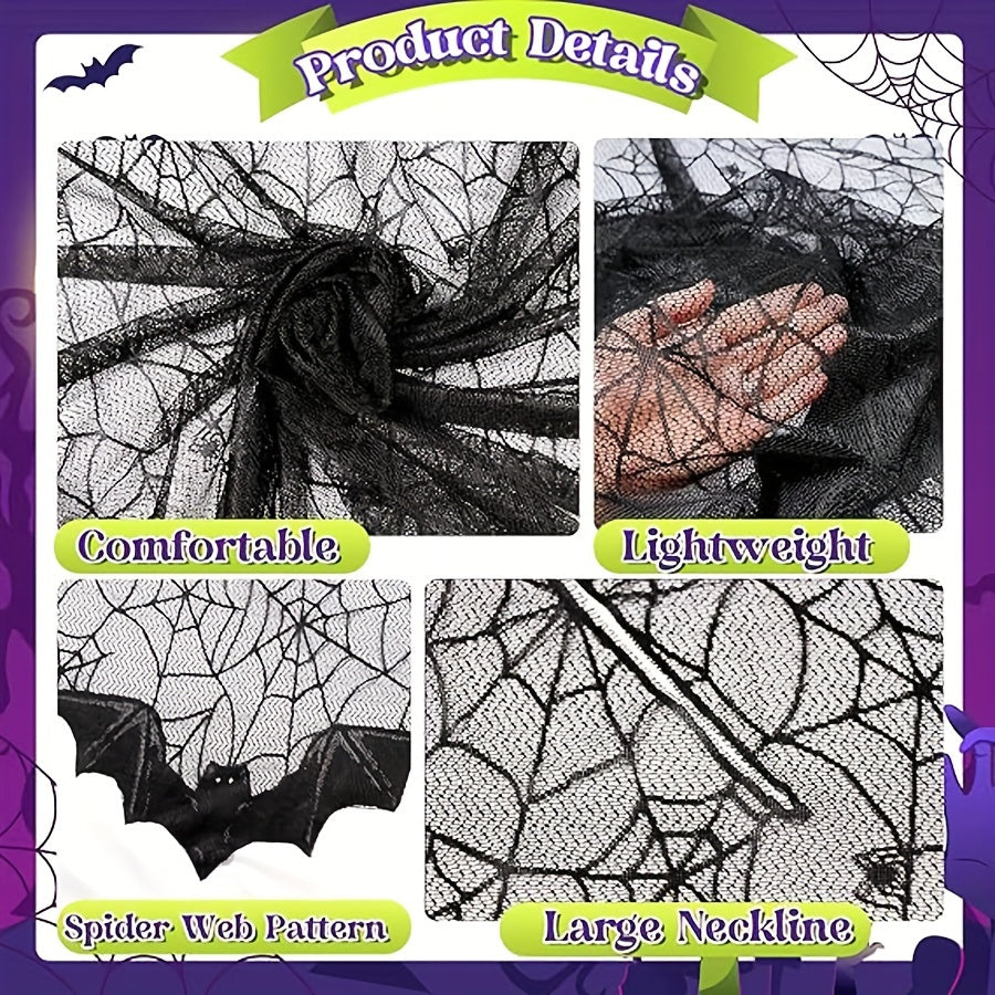 Women'S Black Magic Spider Web Bat Cloak - Halloween Horror Gentle Shawl Costume Accessory, Machine Washable