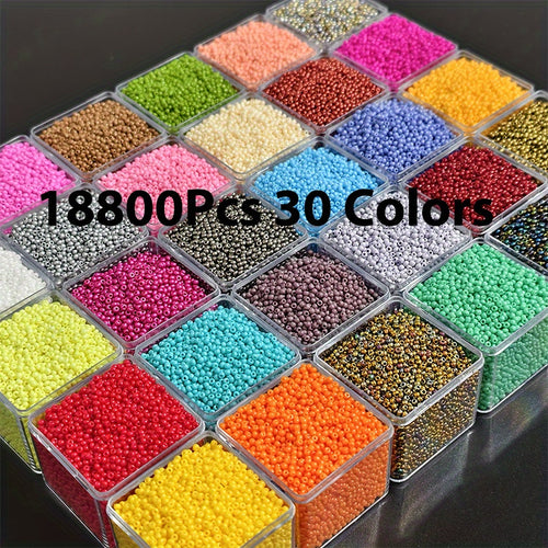 18, 800pcs 1.8mm Czech Resin Seed Beads Mixed Pack - 30 Colors Decorative Beads with Uniform Size, Suitable for DIY Jewelry Making - Ideal for Colorful Round Spacer Beads, Endless Designs for Handmade Earrings, Bracelets & Necklaces