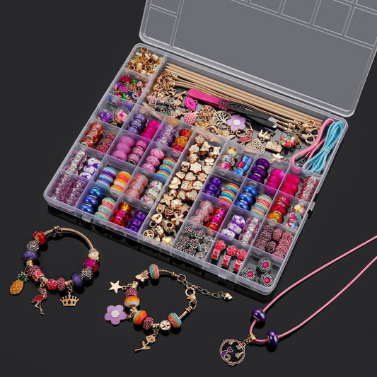 305pcs Charm Bracelet Making Kit, DIY Jewelry Making Supplies with Golden Beads & Colorful Glass Beads, Friendship Bracelet Necklace Craft Set, Ideal Birthday Xmas Gift