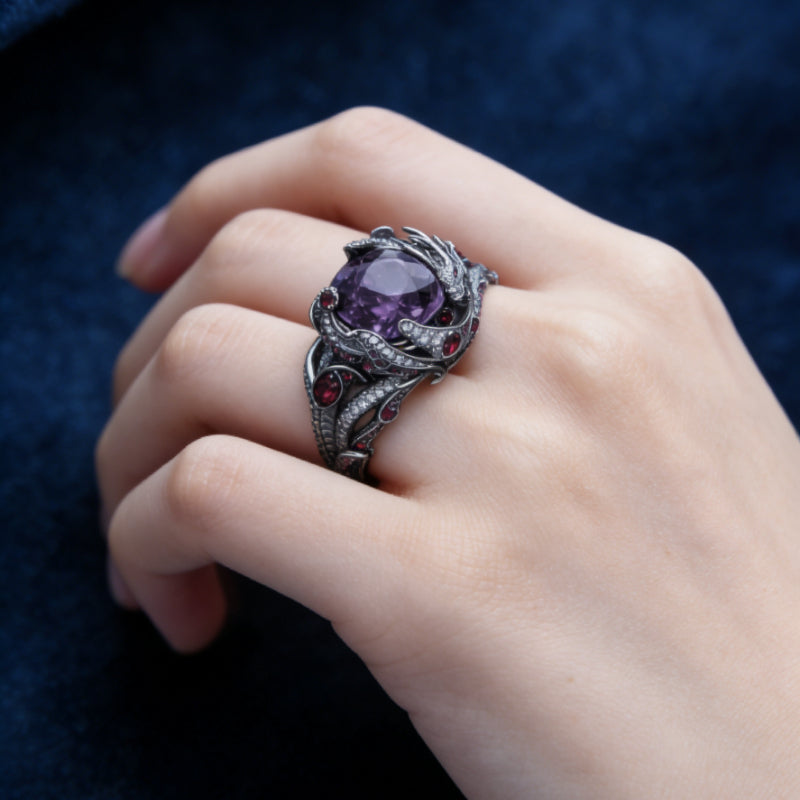 925 Sterling Silvery Men's Dragon Ring, Gothic Jewelry Heavy Metal Ring, Set with Luxurious 5A 5A Cubic Zirconiaia, Suitable for Daily Wear and Party/birthday/Halloween Gifts/anniversary Christmas Gifts