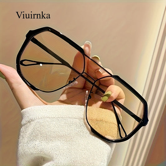 Oversized Sunglasses Women Men Vintage Double Bridge Semi-Rimless UV Protection AC Lenses Metal Accents with Case Beach Vacation Travel Daily Wear Unisex Summer Fashion