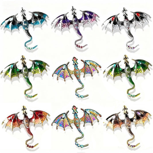 A Collection of Nine Dragon-Shaped Pins Available in Seven Vibrant Colors, Featuring a Hip-Hop Retro Bohemian Design. These Cartoon Dragon Brooches Serve As Stylish Additions for Clothing, Perfect for Parties, Banquets, Everyday Use