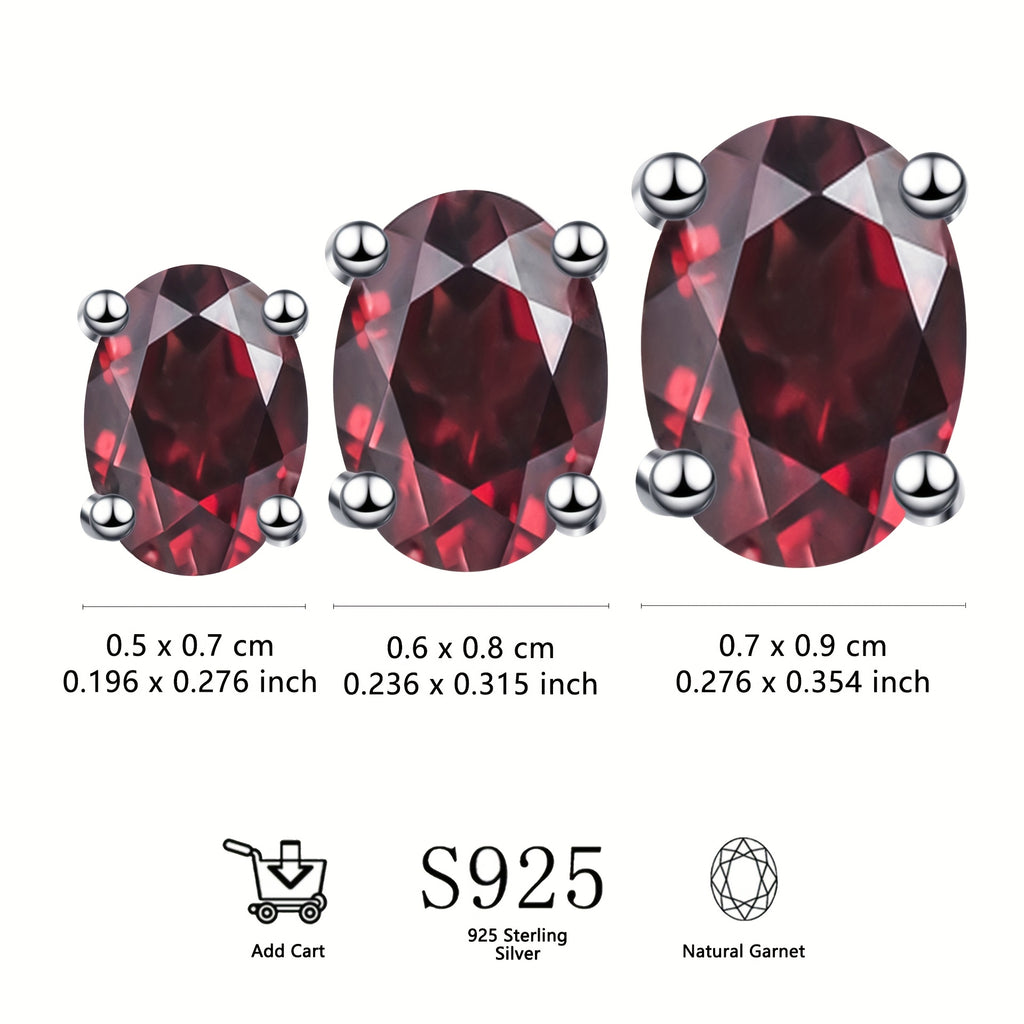 S925 Silver Stud Earrings with Natural Garnet, Each Oval-Cut Weighing 1.0 Carat, Deep Red Natural Garnet, Birthstone for January, Ideal Natural Jewelry Present for Cherished Ones