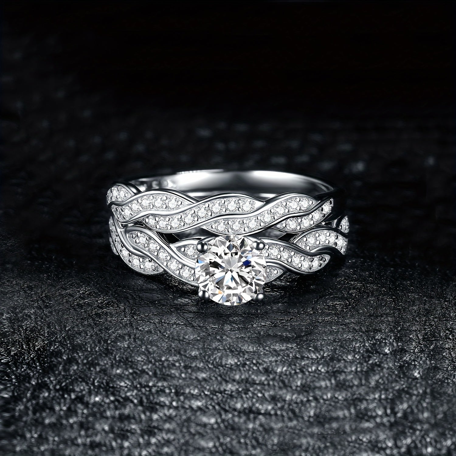 [Wedding Engagement Ring] 2pcs/Set 925 Sterling Silver Classic And Elegant Infinity Knot Design Round Cut Cubic Zirconia Decor Silvery Wedding Engagement Ring for Woman Bridal Set Ring Band Stackable Fine Jewelry