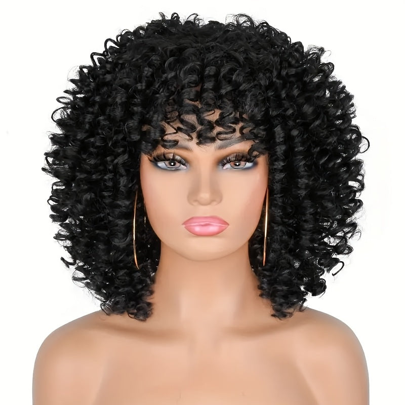 Women's Sassy Afro Kinky Curly Wig - 14" Coily Style, High Temperature Fiber, Heat Resistant | Natural Look | Ideal for Daily Wear & Halloween Parties