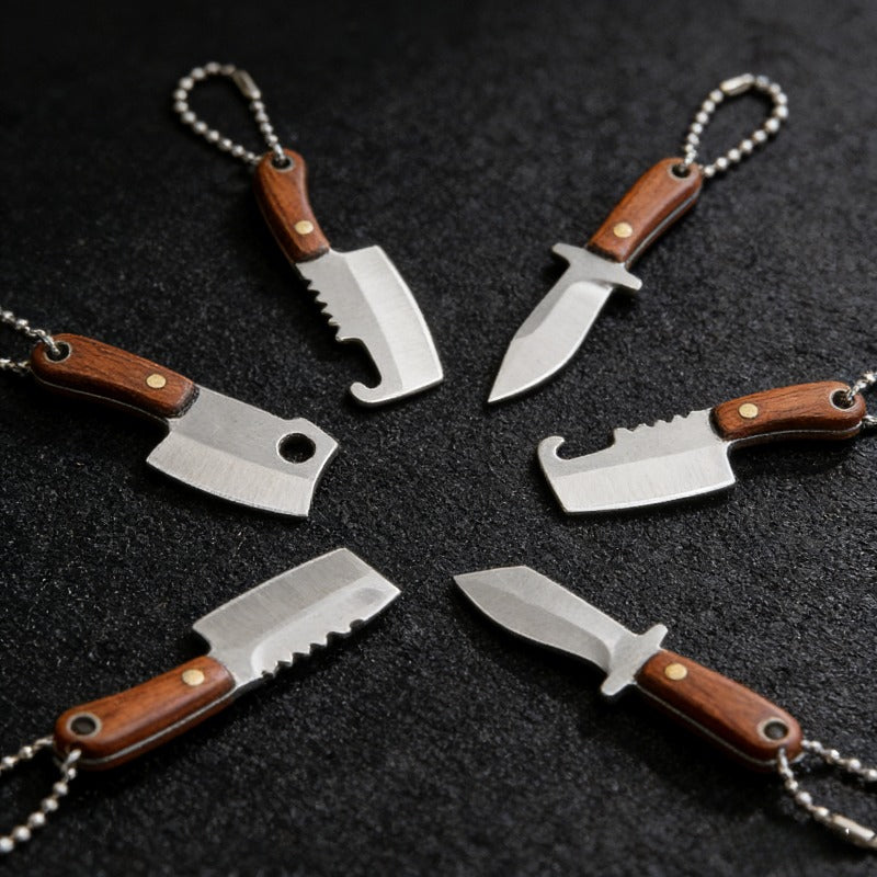 10pcs Random Premium Mini Knife Keychain Set (5 Knives And 5 Knife Sets), Damascus Pattern Pendant Blade, with Leather Cover, Stainless Steel, Non-Foldable, Straight Back, Flat Blade, Lightweight, Luxury Portable EDC Pocket Tool