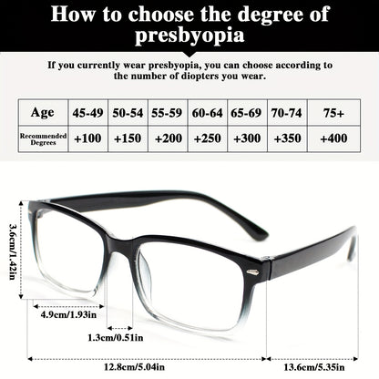 Reading Glasses 10 Pack Ultra Light Square Frame HD Clear Lenses Vintage Style Metal Accents Black Gradient Brown Strengths +1.0 to +4.0 Seniors Office Gift