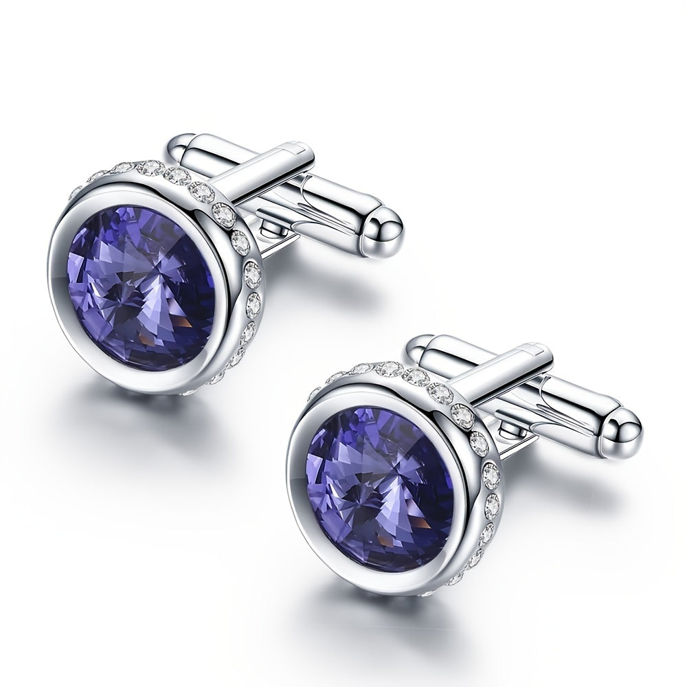 Elegant Cufflinks for Men, French Shirt Business Wedding Cuff Links, Sparkling Suit Accessories, White Blue Red Purple 4-Color Options, Gift for Him